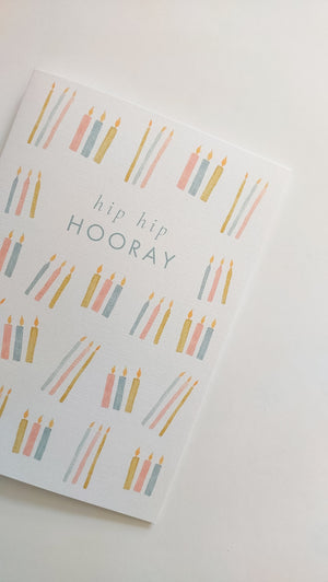 GREETING CARD - TEAL HIP HIP HOORAY CANDLES CARD