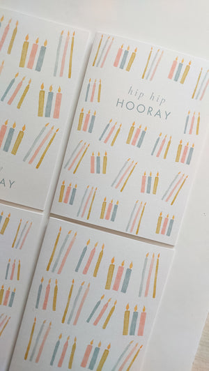 GREETING CARD - TEAL HIP HIP HOORAY CANDLES CARD
