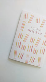 GREETING CARD - BURGUNDY HIP HIP HOORAY CANDLES CARD