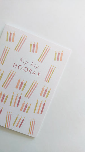 GREETING CARD - BURGUNDY HIP HIP HOORAY CANDLES CARD