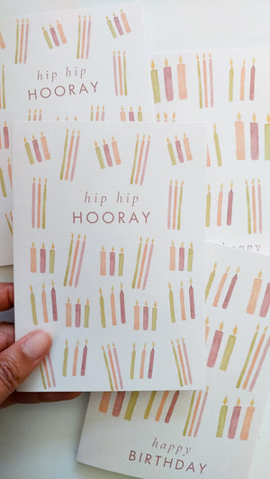 GREETING CARD - BURGUNDY HIP HIP HOORAY CANDLES CARD
