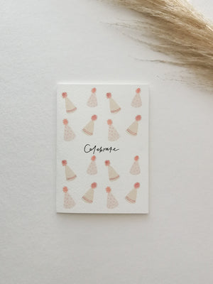 PINK PARTY HAT GREETING CARD